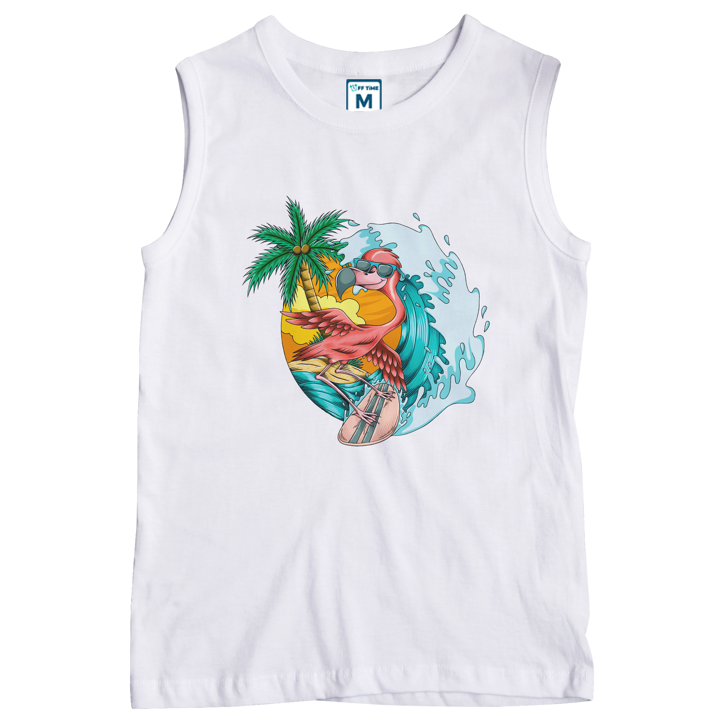 Sleeveless Drifit Shirt: Flamingo Surfing