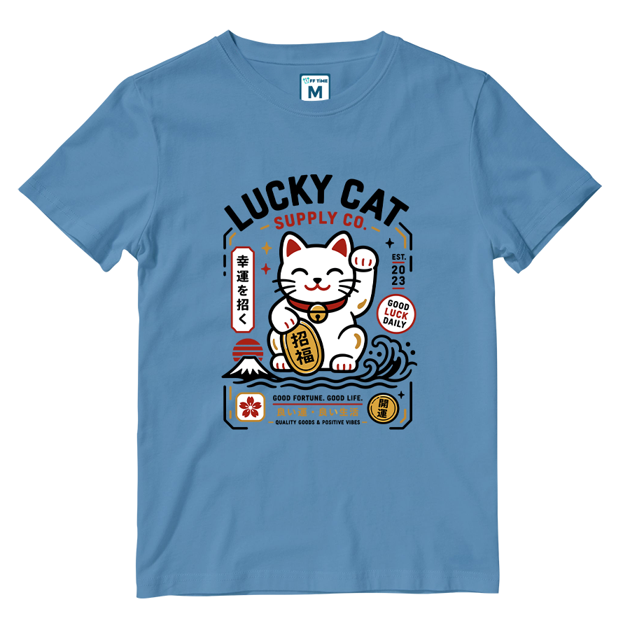 Cotton Shirt: Lucky Cat White