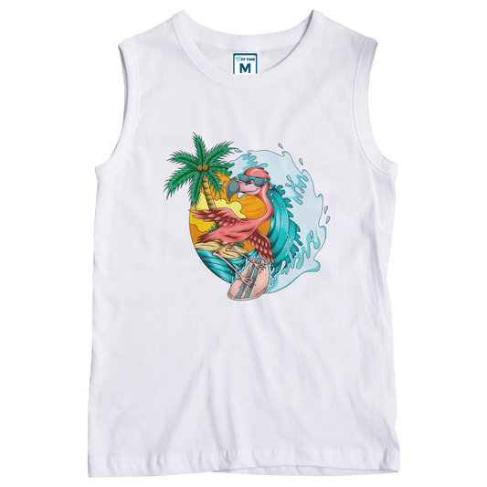 Sleeveless Drifit Shirt: Flamingo Surfing