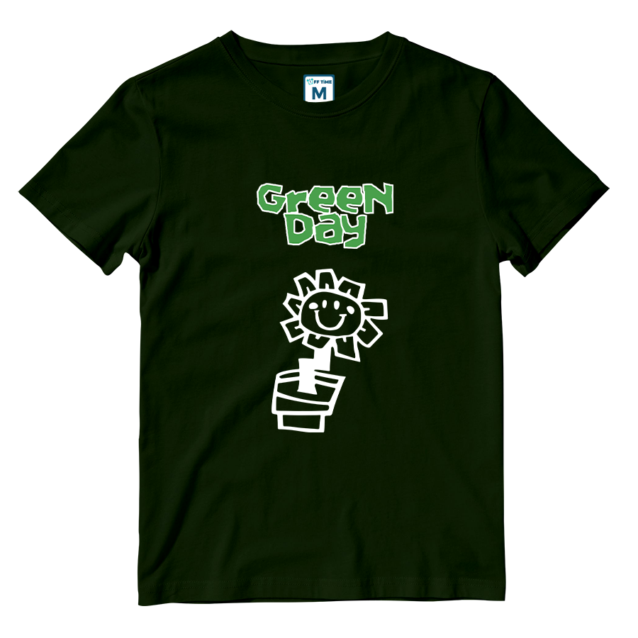 Cotton Shirt: Green Day Flower Doodle