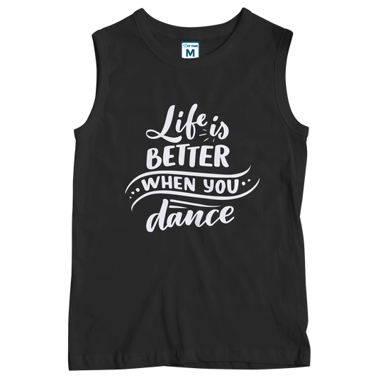 Sleeveless Drifit Shirt: Life better Dance