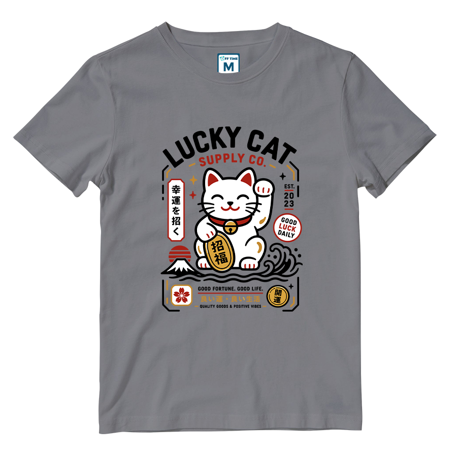 Cotton Shirt: Lucky Cat White