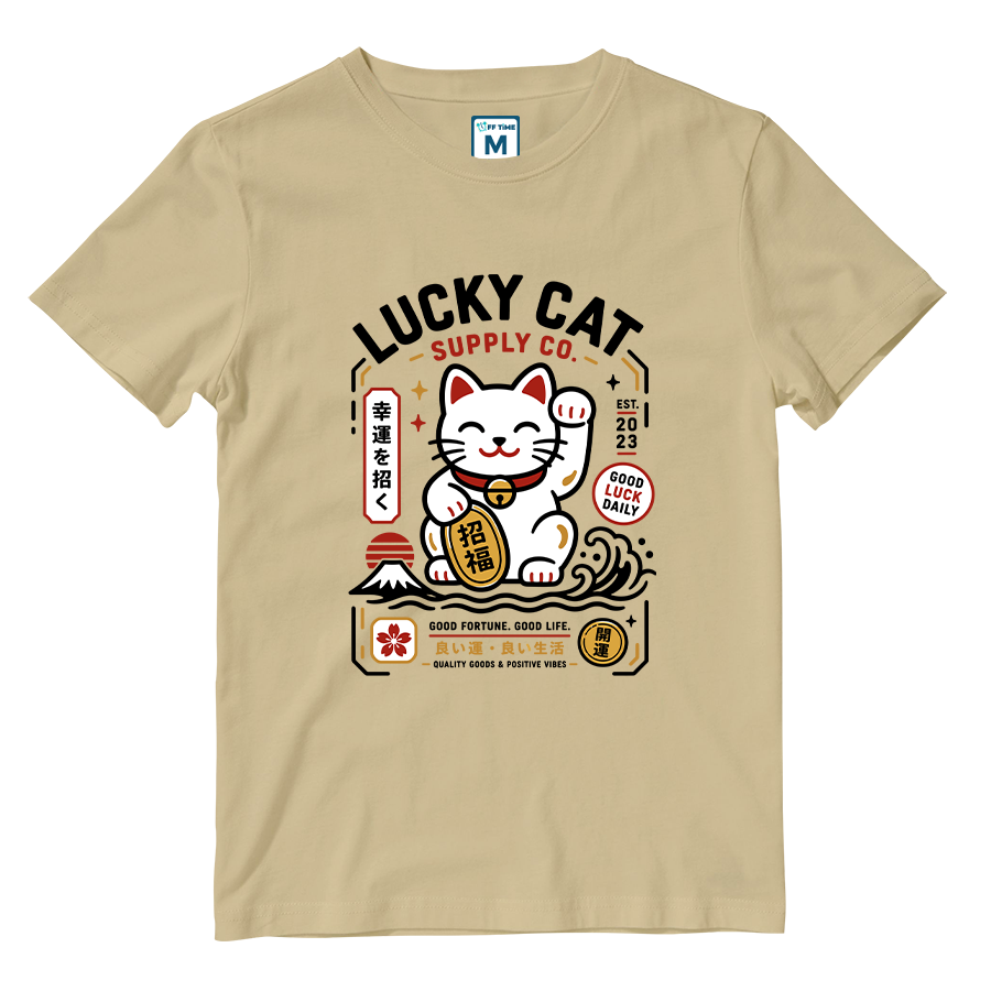 Cotton Shirt: Lucky Cat White