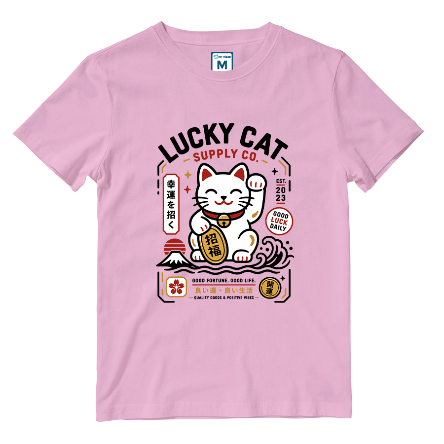 Cotton Shirt: Lucky Cat White