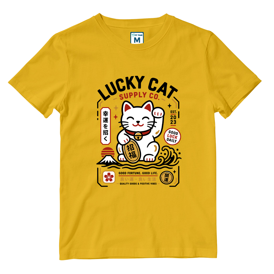 Cotton Shirt: Lucky Cat White